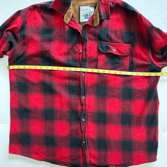 Gioberti Flannel Shirt Buffalo Check Contrasting Corduroy Red Black XXL Workwear - Picture 10 of 11